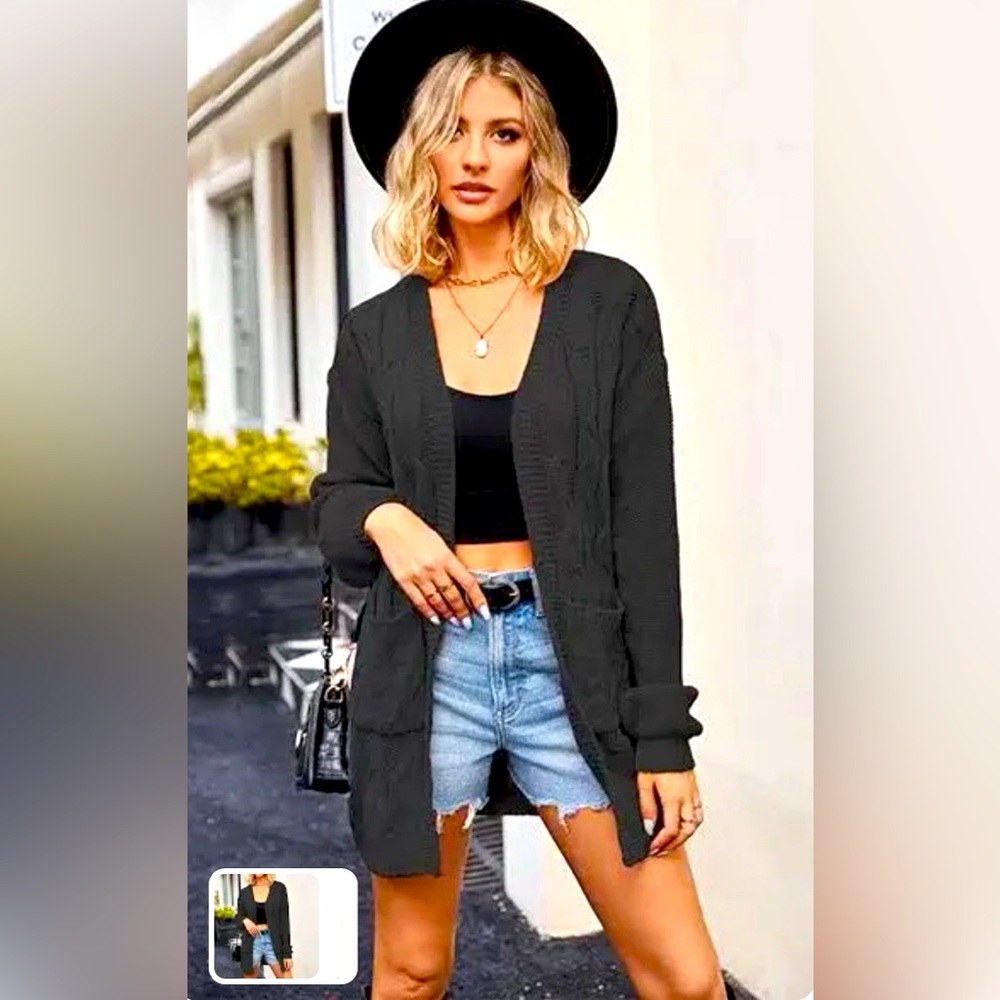 Erika & Co black knee length sweater/ shrug/ duster